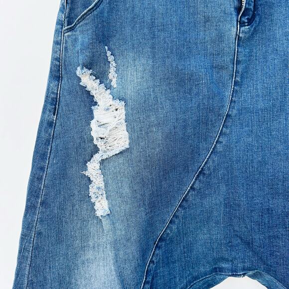 Mia Inspection Stretch Drop Crotch Harem Jeans Distressed 28 Medium Wash - Picture 7 of 9